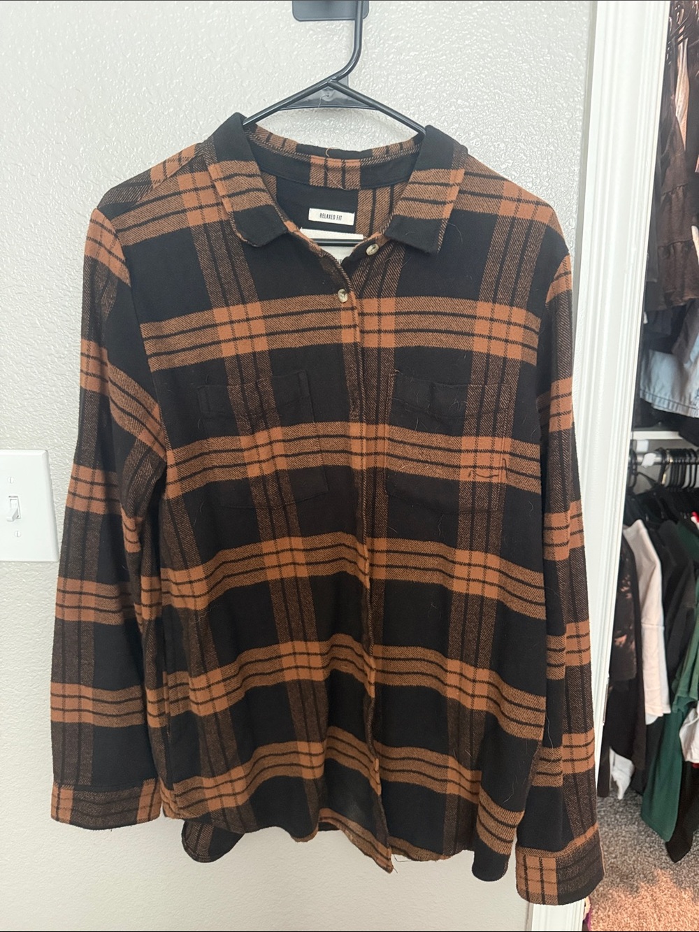Thread & Supply Black and Brown Plaid Button-Down Shirt